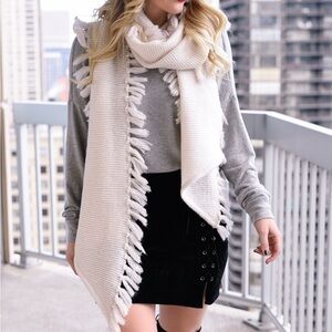 Rebecca Minkoff Asymmetrical Fringe Muffler Scarf Ivory, NWT